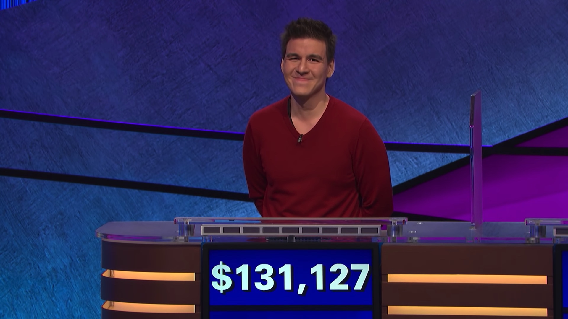 James Holzhauer smiles after winning $131,127 in a single game. Image: Sony Pictures Entertainment