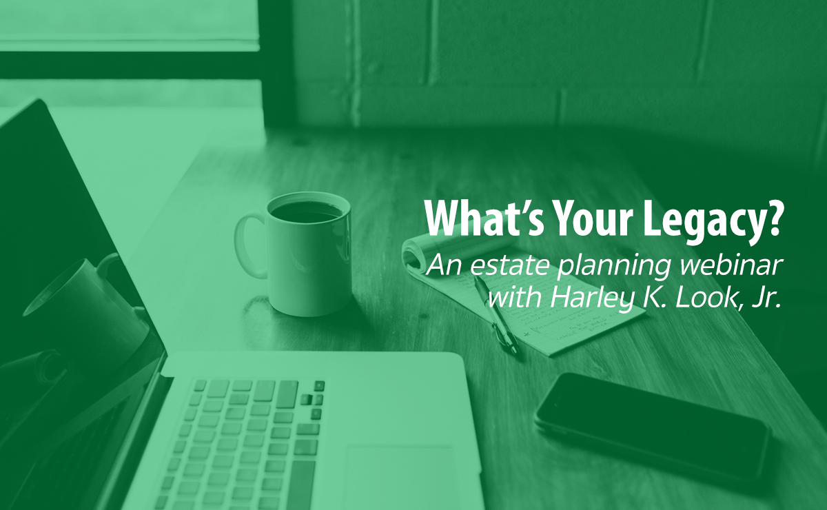 Estate planning webinar header image. computer, coffee mug, smartphone on a desk