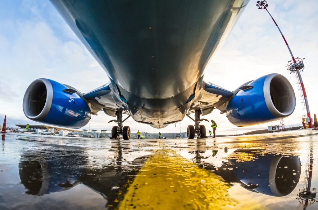 Under side view of Boeing aircraft. Editorial credit: aapsky / Shutterstock.com