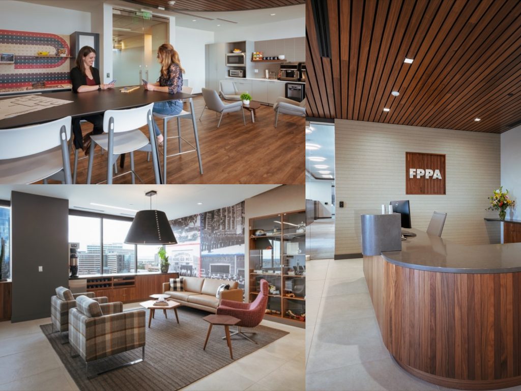 Photo collage of spaces inside the new FPPA office