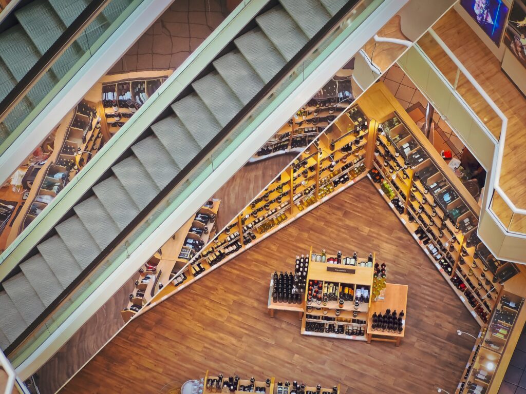 overhead view of a shopping center